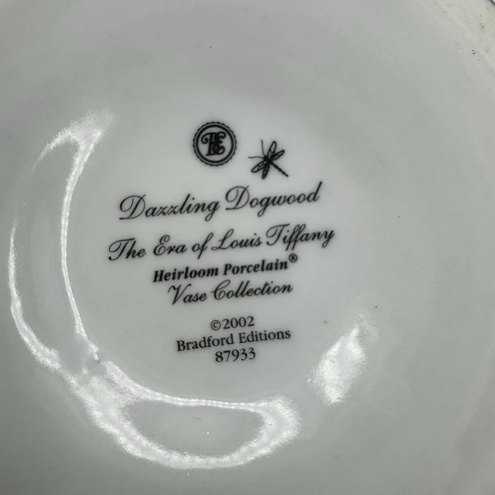 VTG Louis Tiffany Bradford Exchange Glittering Dragonflies Porcelain Vase Pink - Picture 7 of 9